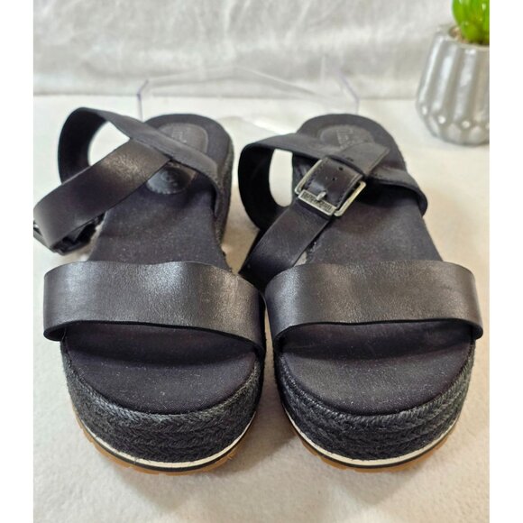 Timberland Womens Black Leather Espadrille Platform Sandals Size 11 Adjustable - Picture 7 of 13